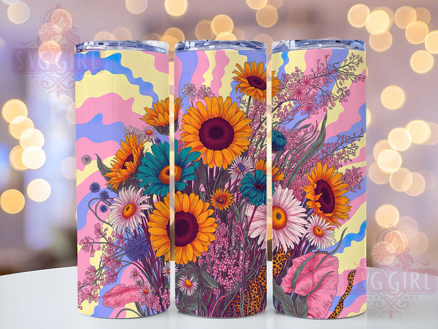 Vibrant Leopard Sunflower Tumbler, Colorful Wrap, Leopard Print, Sublimation Art, 20oz Tumbler, Bold Design, Floral Pattern Sublimation SvggirlplusArt 