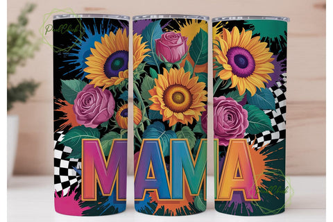 Vibrant MAMA Sunflower Tumbler Wrap Sublimation PixelChick 