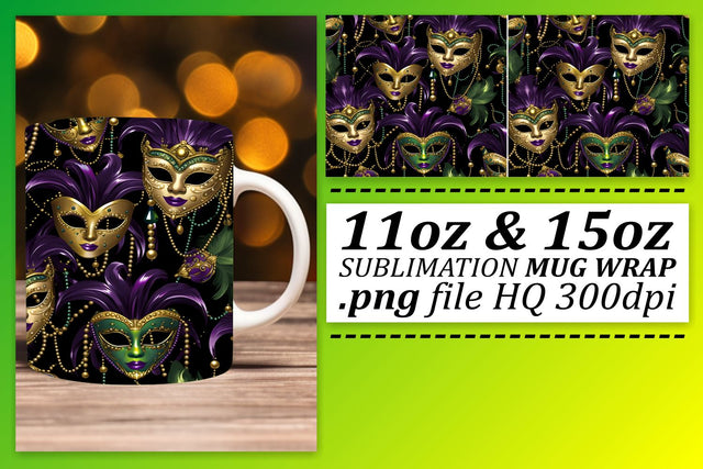 Vibrant Mardi Gras Theme: 11oz & 15oz Mug Joy Sublimation afrosvg 