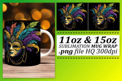 Vibrant Masked Vibes: Mardi Gras Mug Sublimation Sublimation afrosvg 