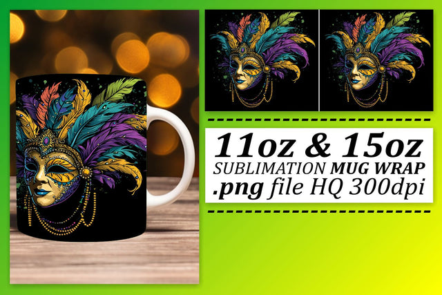 Vibrant Masked Vibes: Mardi Gras Mug Sublimation Sublimation afrosvg 