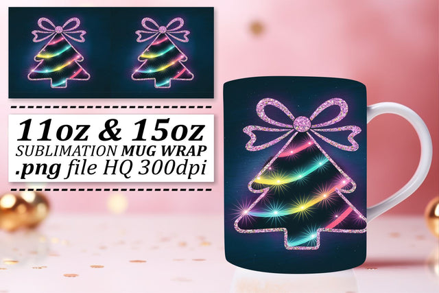 Vibrant mug wraps, make your drinks stand out! , Neon Xmas Sublimation afrosvg 