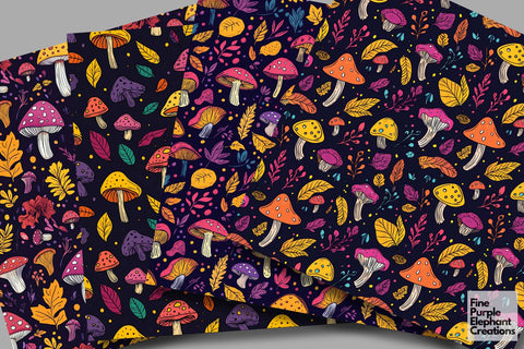 Vibrant Mushrooms Digital Paper | Fall Forest Sublimation Digital Pattern Fine Purple Elephant Creations 