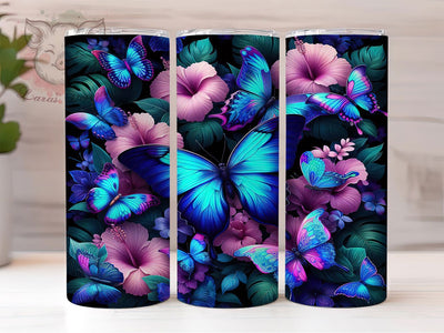 Vibrant Neon Blue Butterfly Tumbler, Blue Butterfly Tumbler, Seamless Butterfly Wrap, Vibrant Neon Wrap, Artistic Butterfly Wrap, Sublimation Design, Trendy Gift Idea Sublimation Lara' s Designs 