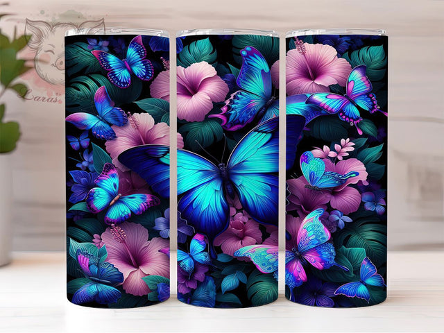 Vibrant Neon Blue Butterfly Tumbler, Blue Butterfly Tumbler, Seamless Butterfly Wrap, Vibrant Neon Wrap, Artistic Butterfly Wrap, Sublimation Design, Trendy Gift Idea Sublimation Lara' s Designs 
