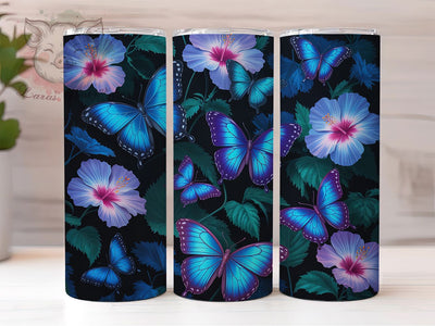 Vibrant Neon Blue Butterfly Tumbler, Blue Butterfly Tumbler, Seamless Butterfly Wrap, Vibrant Neon Wrap, Artistic Butterfly Wrap, Sublimation Design, Trendy Gift Idea Sublimation Lara' s Designs 