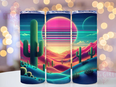 Vibrant Neon Desert Tumbler, Vibrant Tumbler, Bright 20oz Wrap, Sublimation Design, Stylish Gift Idea, Artistic Desert Wrap, Colorful Neon Tumbler Sublimation SvggirlplusArt 