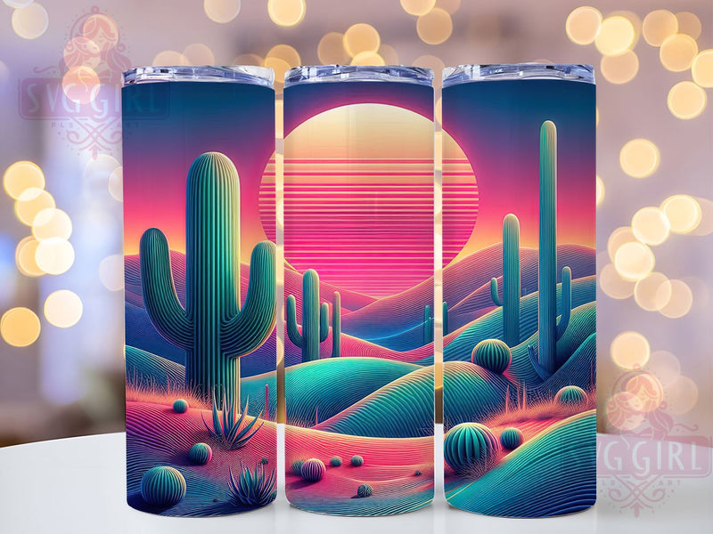 Vibrant Neon Desert Tumbler, Vibrant Tumbler, Bright 20oz Wrap, Sublimation Design, Stylish Gift Idea, Artistic Desert Wrap, Colorful Neon Tumbler Sublimation SvggirlplusArt 