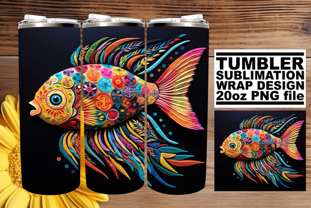 Vibrant Ocean Life 3D Embroidery Tumbler Wrap Sublimation afrosvg 