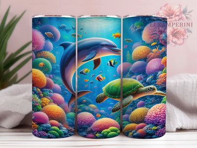 Vibrant Ocean Life Tumbler, Dolphin Sea Turtle Tumbler, Vibrant Marine Wrap, Whimsical Ocean Creatures Wrap, Rustic Sea Life Wrap, Sublimation Design, Trendy Gift Idea Sublimation Li Zamperini 