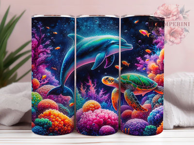 Vibrant Ocean Life Tumbler, Dolphin Sea Turtle Tumbler, Vibrant Marine Wrap, Whimsical Ocean Creatures Wrap, Rustic Sea Life Wrap, Sublimation Design, Trendy Gift Idea Sublimation Li Zamperini 