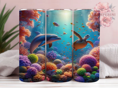 Vibrant Ocean Life Tumbler, Dolphin Sea Turtle Tumbler, Vibrant Marine Wrap, Whimsical Ocean Creatures Wrap, Rustic Sea Life Wrap, Sublimation Design, Trendy Gift Idea Sublimation Li Zamperini 