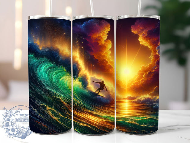 Vibrant Ocean Surfer Wave Tumbler, Ocean Surf Tumbler, Surfing Adventure Wrap, Vibrant Beach Wrap, Artistic Surf Wrap, Sublimation Design, Trendy Gift Idea Sublimation ToriDesigns 