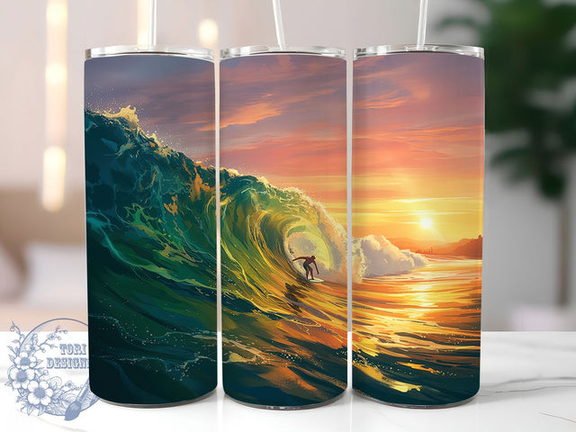 Vibrant Ocean Surfer Wave Tumbler, Ocean Surf Tumbler, Surfing Adventure Wrap, Vibrant Beach Wrap, Artistic Surf Wrap, Sublimation Design, Trendy Gift Idea Sublimation ToriDesigns 