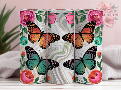 Vibrant Orange Butterfly 20oz Tumbler Wrap, Vibrant Butterflies, Orange Wings, Green Patterns, Black Accents, 20oz Tumbler Wrap, Sublimation PNG Sublimation Li Zamperini 
