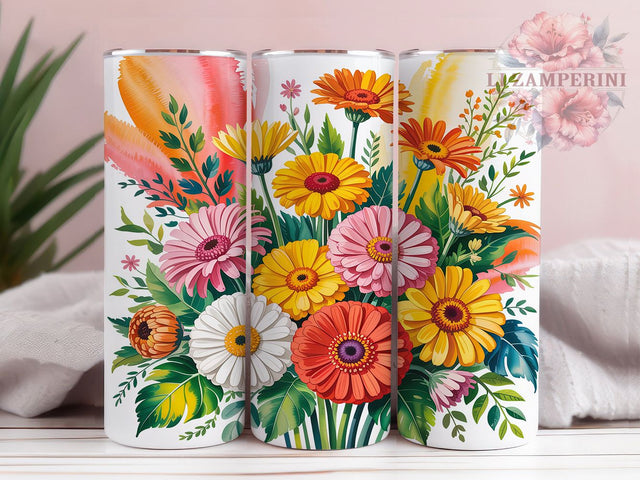 Vibrant Orange Floral Tumbler, Bright Flower Pattern, Citrus Blossom Design, 20Oz Sublimation Wrap, Cheerful Floral Art, Vibrant Orange Texture, Tumbler Sublimation Sublimation Li Zamperini 
