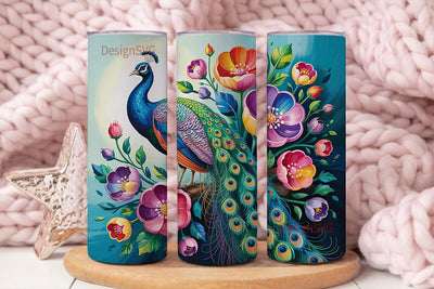 Vibrant Peacock 20oz Tumbler Wrap Sublimation DesignSVG 