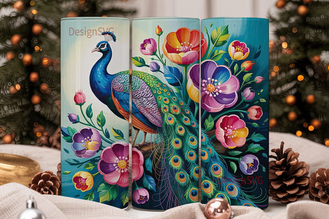 Vibrant Peacock 20oz Tumbler Wrap Sublimation DesignSVG 