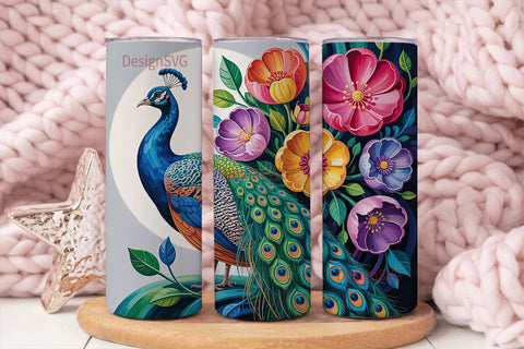 Vibrant Peacock 20oz Tumbler Wrap Sublimation DesignSVG 