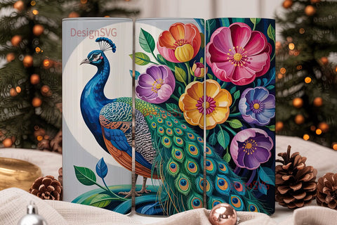 Vibrant Peacock 20oz Tumbler Wrap Sublimation DesignSVG 