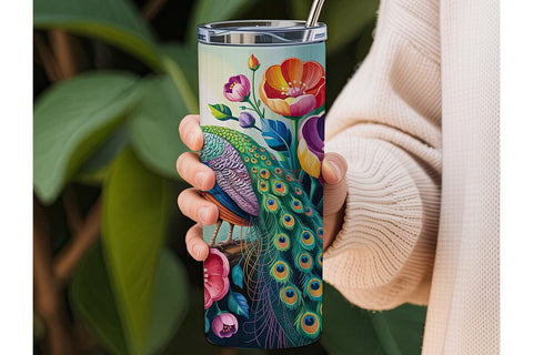 Vibrant Peacock 20oz Tumbler Wrap Sublimation DesignSVG 