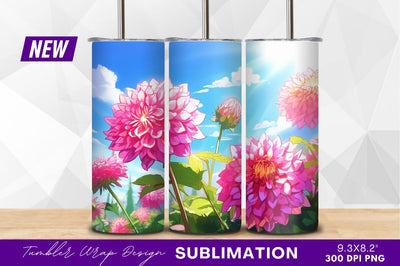Vibrant pink dahlias against a sunny sky Sublimation Regulrcrative 