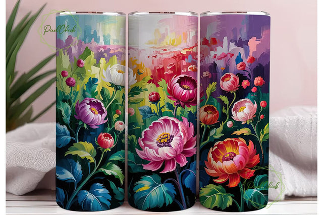 Vibrant Pink Floral Garden 20oz Tumbler Sublimation PixelChick 