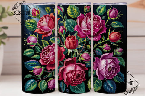 Vibrant Pink Roses 20oz Tumbler Wrap Sublimation sassyprint 