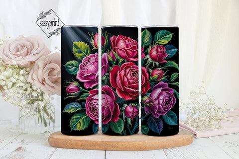 Vibrant Pink Roses 20oz Tumbler Wrap Sublimation sassyprint 