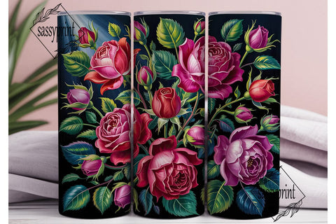 Vibrant Pink Roses 20oz Tumbler Wrap Sublimation sassyprint 