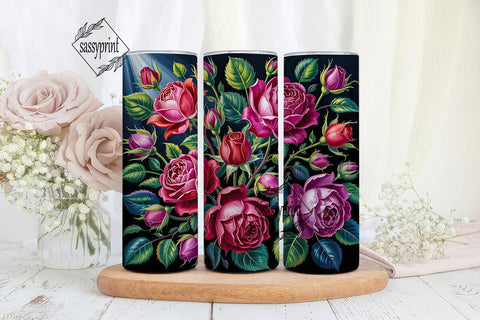 Vibrant Pink Roses 20oz Tumbler Wrap Sublimation sassyprint 