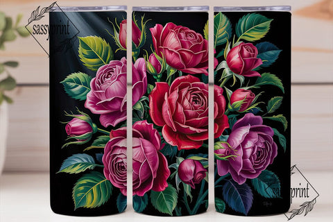 Vibrant Pink Roses 20oz Tumbler Wrap Sublimation sassyprint 