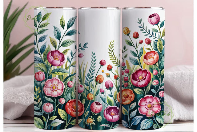Vibrant Pink Teal Floral Tumbler Wrap Sublimation PixelChick 