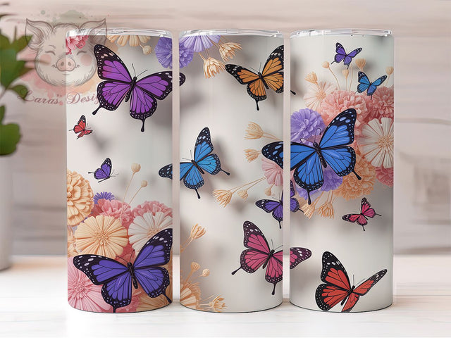 Vibrant Rainbow Butterfly 20oz Tumbler, Colorful Cup Wrap, Artistic Butterfly Design, Sublimation Tumbler Wrap, 20Oz Tumbler Design, Vibrant Rainbow Cup, Stylish Butterfly Wrap Sublimation Lara' s Designs 