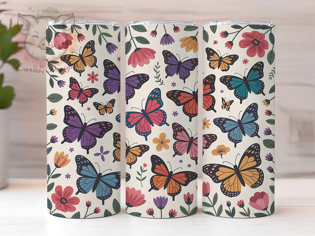 Vibrant Rainbow Butterfly 20oz Tumbler, Colorful Cup Wrap, Artistic Butterfly Design, Sublimation Tumbler Wrap, 20Oz Tumbler Design, Vibrant Rainbow Cup, Stylish Butterfly Wrap Sublimation Lara' s Designs 
