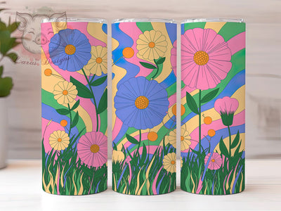 Vibrant Rainbow Floral Tumbler, Vibrant Spring Tumbler, Stylish 20oz Wrap, Sublimation Design, Trendy Gift Idea, Colorful Rainbow Wrap, Botanical Spring Tumbler Sublimation Lara' s Designs 