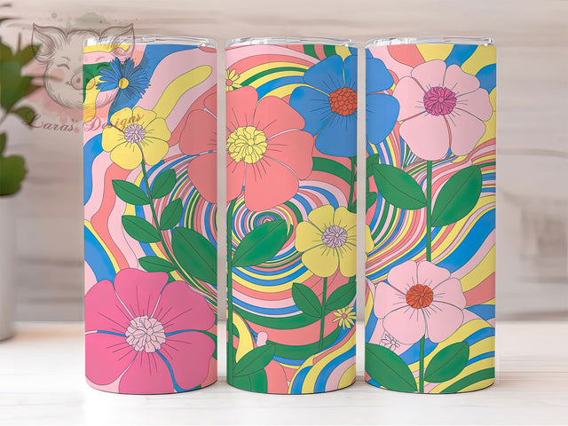 Vibrant Rainbow Floral Tumbler, Vibrant Spring Tumbler, Stylish 20oz Wrap, Sublimation Design, Trendy Gift Idea, Colorful Rainbow Wrap, Botanical Spring Tumbler Sublimation Lara' s Designs 