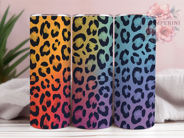 Vibrant Rainbow Leopard Safari Tumbler Wrap, Colorful Cheetah Print Design, 20oz Skinny Tumbler Wrap, Bright Animal Print Sublimation, Funky Leopard Tumbler Wrap Sublimation Li Zamperini 