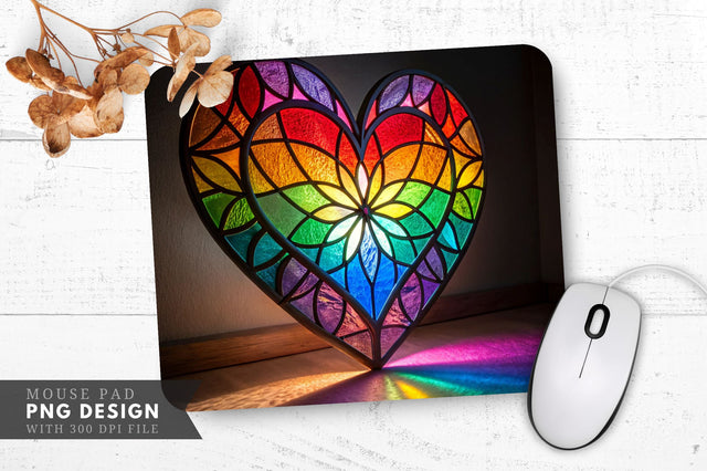 Vibrant Rainbow Stained Glass Heart Mouse Pad PNG Design Sublimation Regulrcrative 