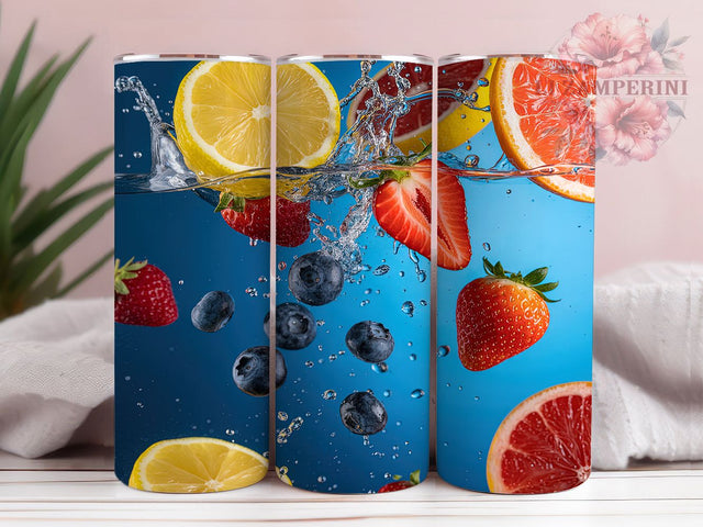 Vibrant & Refreshing Juicy Fruit Tumbler, Water Droplet Design, Hyper-Realistic Fruit Wrap, 3D Summer Sublimation, 20oz Refreshing Tumbler, Tropical Fruit Lover Gift Sublimation Li Zamperini 