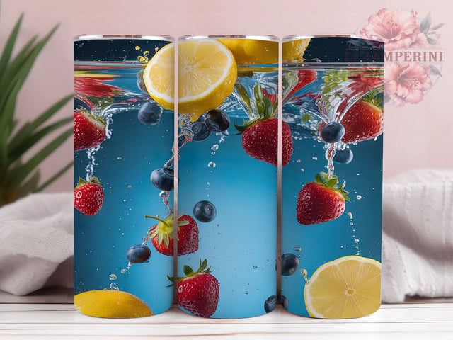 Vibrant & Refreshing Juicy Fruit Tumbler, Water Droplet Design, Hyper-Realistic Fruit Wrap, 3D Summer Sublimation, 20oz Refreshing Tumbler, Tropical Fruit Lover Gift Sublimation Li Zamperini 