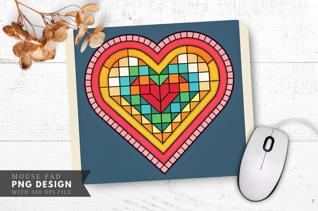 Vibrant Retro Pixel-Art Stained Glass Mouse Pad PNG Design Sublimation Regulrcrative 