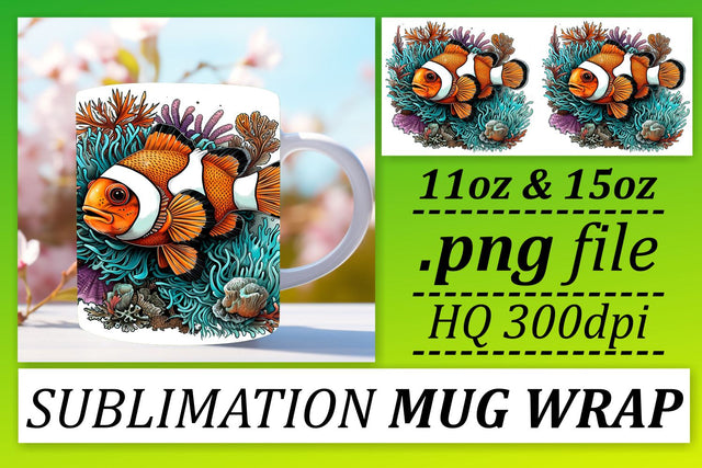 Vibrant Sea Life Sublimation Design, Tranquil Ocean Fish Mug Wrap Sublimation afrosvg 