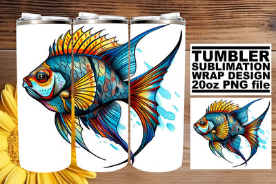 Vibrant Sea Life Tumbler Design, Summer Sublimation Wrap, 20oz, Coastal Art, Watercolor Ocean Fish Sublimation afrosvg 