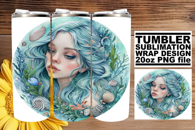 Vibrant Sea Maiden Tumbler Wrap Pack Sublimation afrosvg 