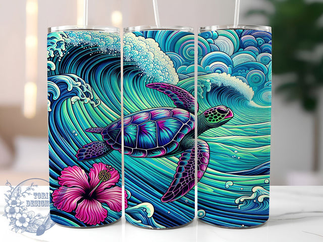 Vibrant Sea Turtle 20oz Tumbler, Vibrant Marine Art, Colorful Ocean PNG, Sublimation Wrap, 20oz Skinny Tumbler, Tropical Sea Life, Underwater Garden Design Sublimation ToriDesigns 