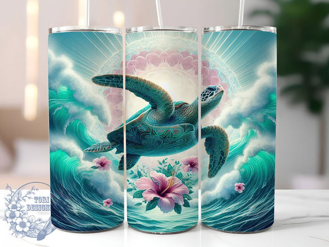 Vibrant Sea Turtle 20oz Tumbler, Vibrant Marine Art, Colorful Ocean PNG, Sublimation Wrap, 20oz Skinny Tumbler, Tropical Sea Life, Underwater Garden Design Sublimation ToriDesigns 