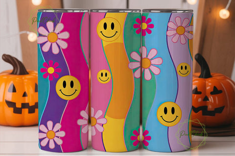 Vibrant Smiley Flower Tumbler Sublimation PixelChick 