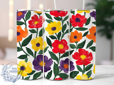 Vibrant Spring Floral Tumbler, Wildflower Boho Theme, Seamless Botanical Wrap, Vibrant Exotic Design, Artistic Garden Motif, Romantic Chic Style, Bold Nature Print, 20Oz Tumbler, Sublimation Sublimation ToriDesigns 