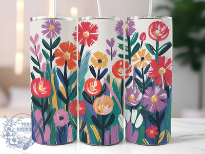 Vibrant Spring Floral Tumbler, Wildflower Boho Theme, Seamless Botanical Wrap, Vibrant Exotic Design, Artistic Garden Motif, Romantic Chic Style, Bold Nature Print, 20Oz Tumbler, Sublimation Sublimation ToriDesigns 